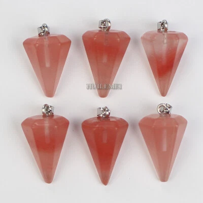 6pcs/lot Cherry Quartz Hexagonal Pyramid Pendulum Pendants Reiki Healing Stone - Image 1 of 4