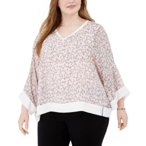 TOMMY HILFIGER NEW Women's Plus Size Printed Chiffon Blouse Shirt Top 0X TEDO - Picture 1 of 3