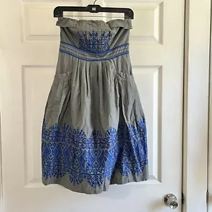 Anthropologie Floreat Kleid Gr. 0 grau blau Blumen bestickt trägerlos gefüttert - Bild 1 von 12