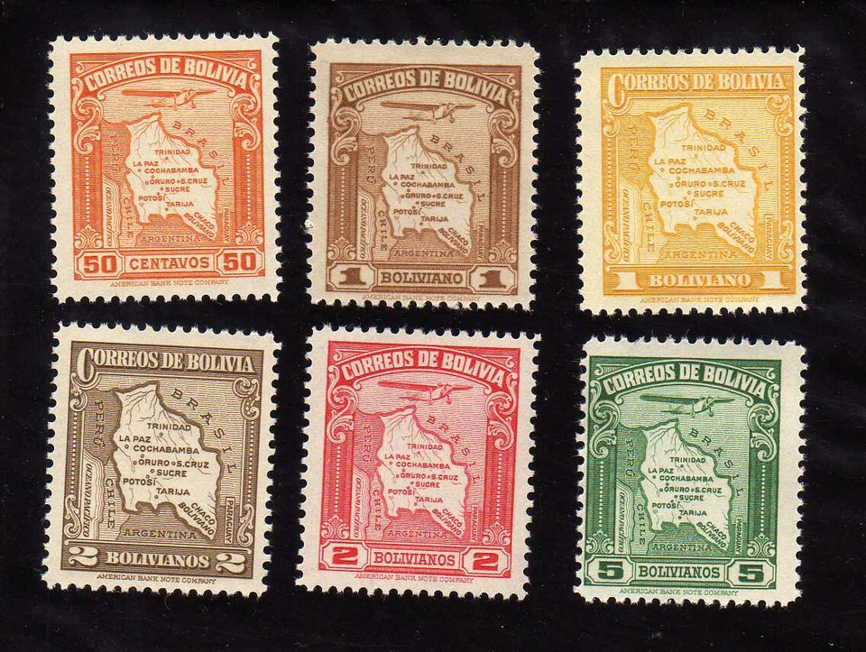 BOLIVIA - 1935  Scott #231-232, C46-C47, C49-C50 Map of Bolivia - Image 1 of 1