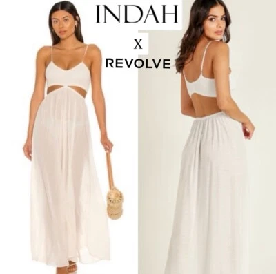 全新 INDAH x REVOLVE INNOCENCE MAXI CUTOUT 连衣裙 白色象牙色 小号 S $198 — 第 1/4 张图片