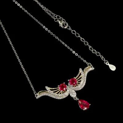 925 Sterling Silver Necklace Pear Ruby 8x6mm Gemstone Jewelry 20.5 In - Image 1 of 4
