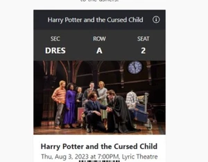 2 Tickets - Harry Potter and the Cursed Child - New York August 3, 2023 7pm - Picture 1 of 3