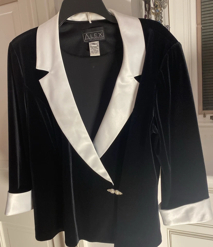 Alex Evenings 女式正式天鹅绒礼服夹克 XL 码 — 第 1/4 张图片