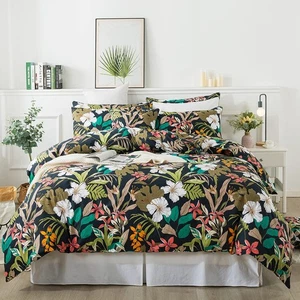 Duvet Cover Full Size Floral Bedding Set Black & Red Flower Printed Comforter... - Picture 1 of 9