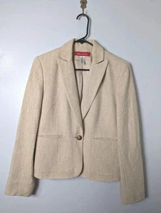 Anne Klein AK Size 8 Jacket Blazer Silk Blend Career Pockets Cream Tweed - Picture 1 of 9