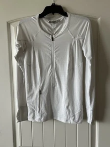 Athleta Damen weiße Jacke 3/4 Reißverschluss Daumenlöcher Poly/Elasthan Mischung Gr. S - Bild 1 von 10
