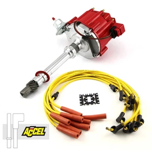1955-01 SMALL BLOCK CHEVY RED HEI DISTRIBUTOR w/ACCEL WIRES 283 327 350 400 - Picture 1 of 4