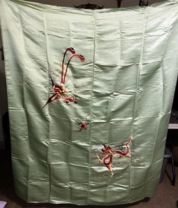 Vintage Hand Embroidered Chinese Shawl Silk Fabric Tablecloth Dragon Phoenix TQ1 - Picture 1 of 9