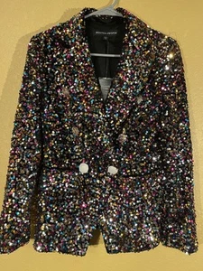 Boston Proper Sequin Double Breasted Glamorous Party Blazer Multi Color Size S - Picture 1 of 7