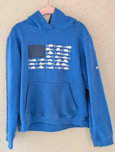 Columbia PFG Kids Boys Blue Fish American Flag Graphic Hoodie Sweatshirt - Picture 1 of 12