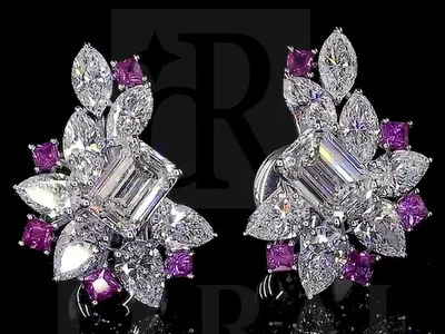 14k White Gold Plated 4Ct Emerald Cut Lab Created Diamond Wedding Stud Earrings - Image 1 of 4