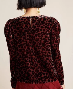 Anthropologie Dolan Charley Velvet Leopard puff sleeve Blouse M - Picture 1 of 12