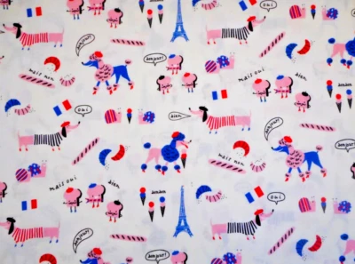 Dog Fabric By Half-Yard Cute French Poodles & Dachshunds on Ivory Premium Cotton - Image 1 of 2