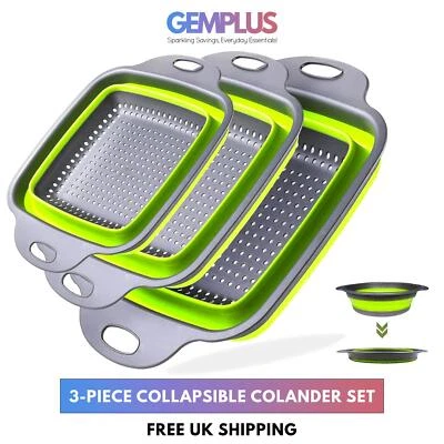 GEM+ | 3-Piece Square Collapsible Colander Set – Space-Saving BPA-Free