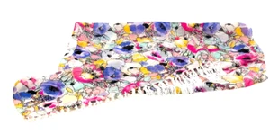 Cejon Floral Purple Pink Yellow White Scarf Wrap 70x40" Fringe Polyester - Picture 1 of 6