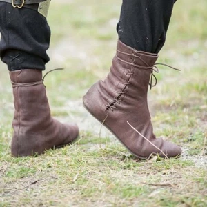 Medieval Leather Boots | Viking Renaissance Shoes | Pirate Brown SCA Footwear - Picture 1 of 4