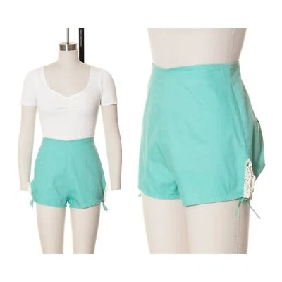 Pantalones Cortos Vintage Años 40 Años 40 Verde Como Nuevo Algodón Cintura Alta Botín Pantalones Cortos Pin Up Verano Foto 1 de 4