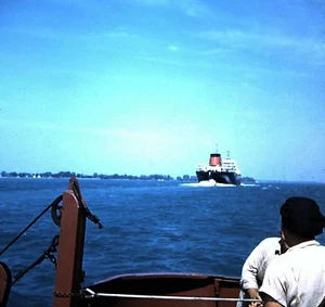 Orig 1940's Slide, Vintage Cargo Ship / Vessel sailing out to Sea, Sailors Talk - Picture 1 of 1