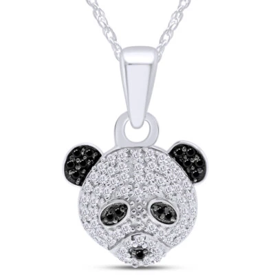 1/10ct Black & White Real Diamond Panda Pendant 18" Chain 925 Sterling Silver - Image 1 of 4