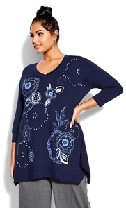 NWT Zim & Zoe Womens Size 26/28 Aloha Foil Navy 3/4 Sleeve Tunic Top - Picture 1 of 3