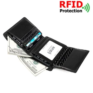 Cartera de tres pliegues para hombre RFID bolsillo para dinero cuero sin asas porta tarjetas cartera bolso de mano - Imagen 1 de 25