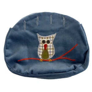 Copriborsa vintage The Frog Pond velluto a coste gufo applicazione blu grigio boho nuovo - Foto 1 di 5