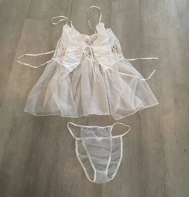 New Elegant Moments 3 Tie White Flyaway Lingerie With Underwear Size 2x NWT - Image 1 of 4