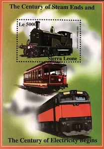 SIERRA LEONE ZUG BRIEFMARKEN SS 2002 POSTFRISCH DAMPF ENDET ELEKTRO STARTET LOKOMOTIVE  - Bild 1 von 1
