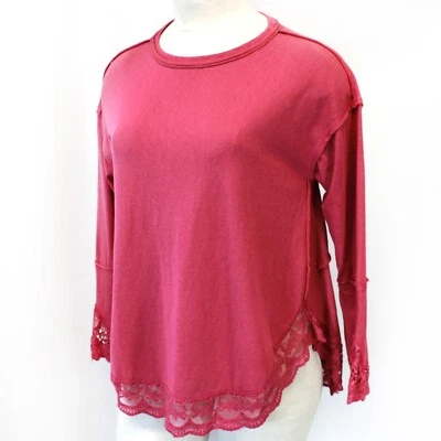 Easel  Burgundy Lace Sleeve Bottom Long Sleeve Top Tunic Medium - Image 1 of 4
