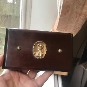 Antique wooden jewellery box ormolu brass Lady Plaque c.1890 Victorian Jewel old - Picture 1 of 19