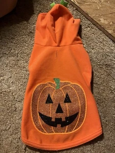 Small Simply Dog Orange Hooded Glitter Pumpkin Halloween Outfit - Picture 1 of 3