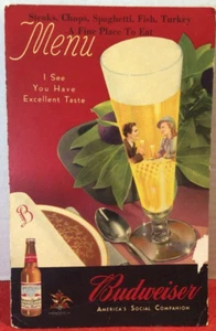 Budweiser I See You Have Excellent Taste Menu 1943 Anheuser Busch St Louis  - Picture 1 of 11