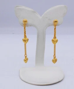 Heart Earrings Dangle 22K 23K 24K Thai Baht Yellow Gold Plated Jewelry For Her - Picture 1 of 5