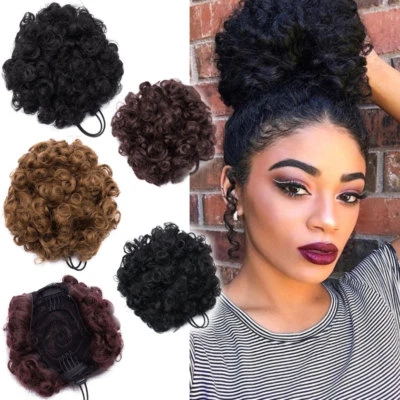 Afro Ponytail Puff Drawstring Wrap Natural Curly Hair Bun Updo Chignon Extneions - Image 1 of 4