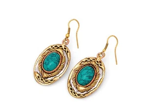 Pendientes colgantes de metal mezclado turquesa de acero inoxidable, cobre y latón de 1,25" de largo, hechos a mano - Imagen 1 de 1