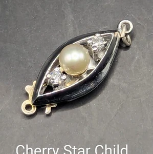 925 sterling silver Vintage Faux Pearl Cz clasp For bracelet necklace stamped - Bild 1 von 5
