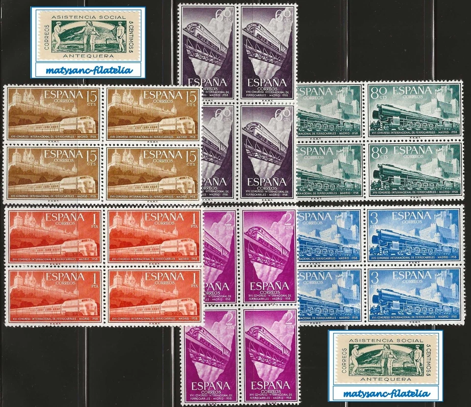 ESPAÑA 1958. EDIFIL 1232/1237. SERIE COMPETA B 4 "CONGR. INTERN. FERROCARRILES". - Imagen 1 de 1
