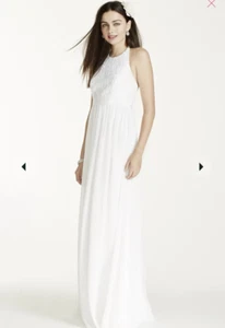 Davids Bridal Wedding Dress Size 10 Halter Embroidered Beach Minimalist sdwg0140 - Picture 1 of 20