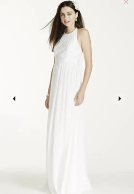 Davids Bridal Wedding Dress Size 10 Halter Embroidered Beach Minimalist sdwg0140 - Image 1 of 4