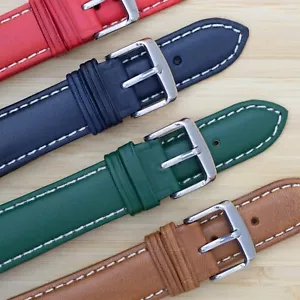 Handmade Italian Leather Watch Strap Band - Black Brown Red Green Navy Blue - Picture 1 of 20