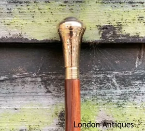 CLASSIC STYLE WOODEN WALKING STICK CANE BRANCH HANDLE SHINY BRASS FINISH - Picture 1 of 12