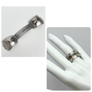 Vintage Navajo Peyote Vogel PB Sterling Uhrenarmband Spitze Türkis Koralle Ring 10,25 - Bild 1 von 22