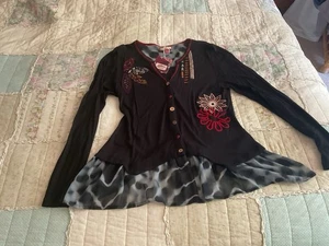 Beautiful Joe Brown’s Black Embroidered Frilled Tunic Top Size 14 NEW - Picture 1 of 6