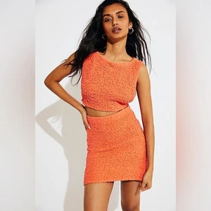 Free People Damen Struktur Gaze Minirock Crop Top Set Orange Gr. XS - Bild 1 von 5