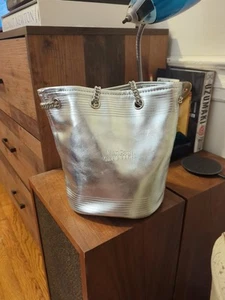 Vintage Jean Paul Gaultier Silver Faux Leather Bucket Bag Chain Strap - Picture 1 of 5