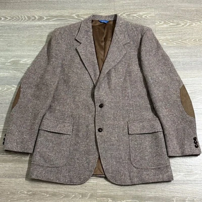 Vintage Pendleton Fleck Tweed Blazer Elbow Patches Brown Wool Sport Coat 46 Long - Image 1 of 4