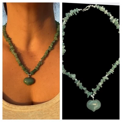 Collar Corazón Aventurina Verde Piedras Preciosas Naturales Chips 9" Cristal Curativo Foto 1 de 4