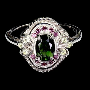 925 Anello Argento Sterling Ovale Cromo Diopside 7x5mm Peridoto Gemma Gioielli 7 - Foto 1 di 14