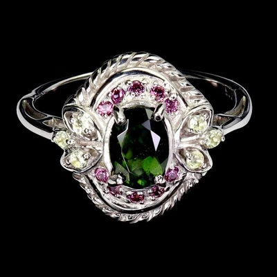 925 Sterlingsilber Ring Oval Chrom Diopsid 7x5mm Peridot Edelstein Schmuck 7 - Bild 1 von 4